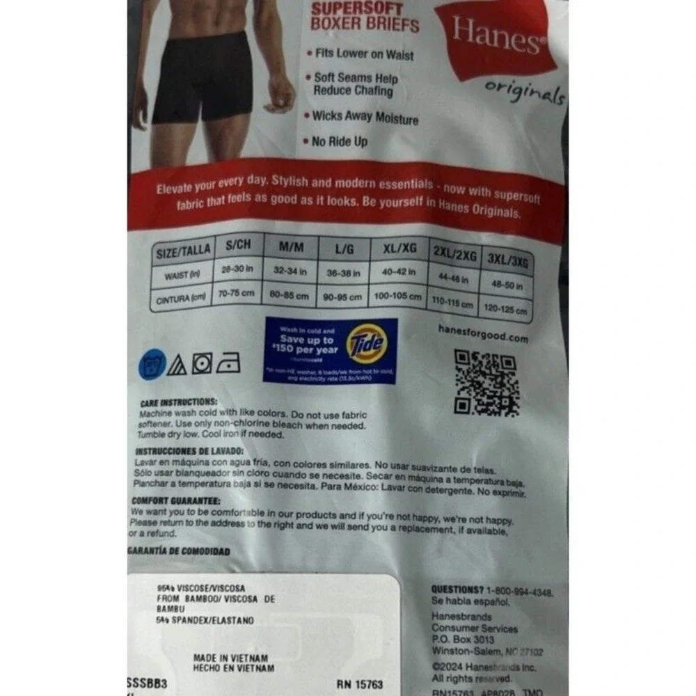 Hanes Boxer Briefs Lot Men 2XL Originals 6 Briefs SuperSoft Bamboo Blue Green A8